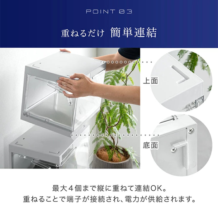 【新発売記念プライス】［1個］LEDライト付き シューズボックス 自動開閉 完成品 靴箱 ショーケース シューズラック コレクションケース〔01700006〕