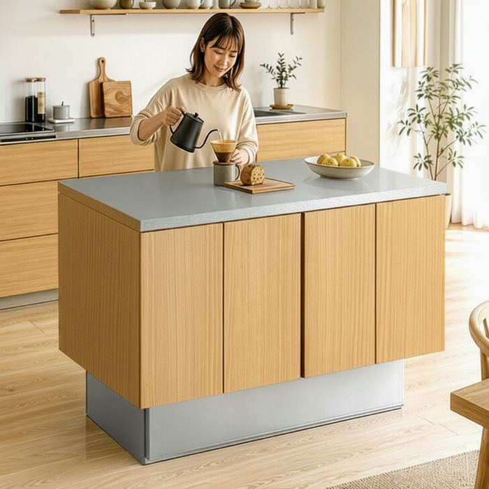 ［幅120］ キッチンカウンター アイランドキッチン 両面収納 日本製 大川家具 作業台 おしゃれ 食器棚【玄関渡し】【超大型商品】〔01700010〕