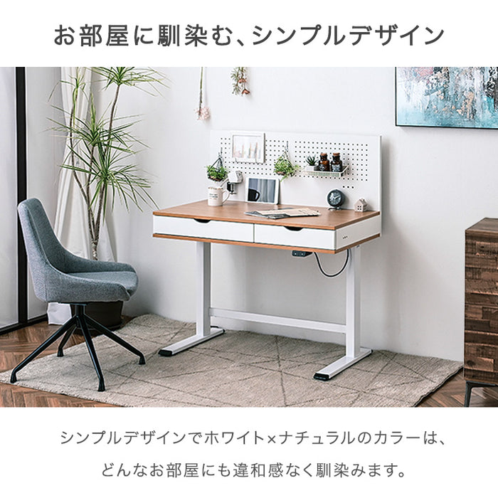 [幅100cm] バックボード収納付き 電動昇降 スタンディングデスク 引出し コンセント付 電動昇降デスク〔41900040〕