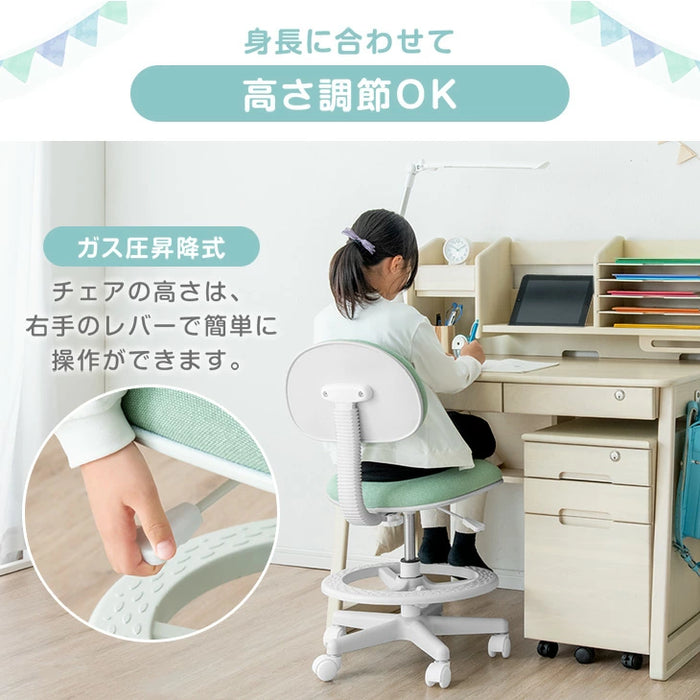 RENEW 学習チェア 背もたれスライド キズ防止 PUキャスター 高さ調節可能 キッズチェア〔04050023〕