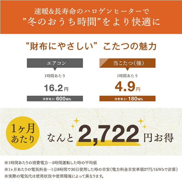 ［4点セット］ダイニングこたつセット 2人掛け 回転式チェア2脚 掛け布団付 600Wハロゲンヒーター 手元コントローラー 高脚 こたつ【玄関渡し】〔09040097〕