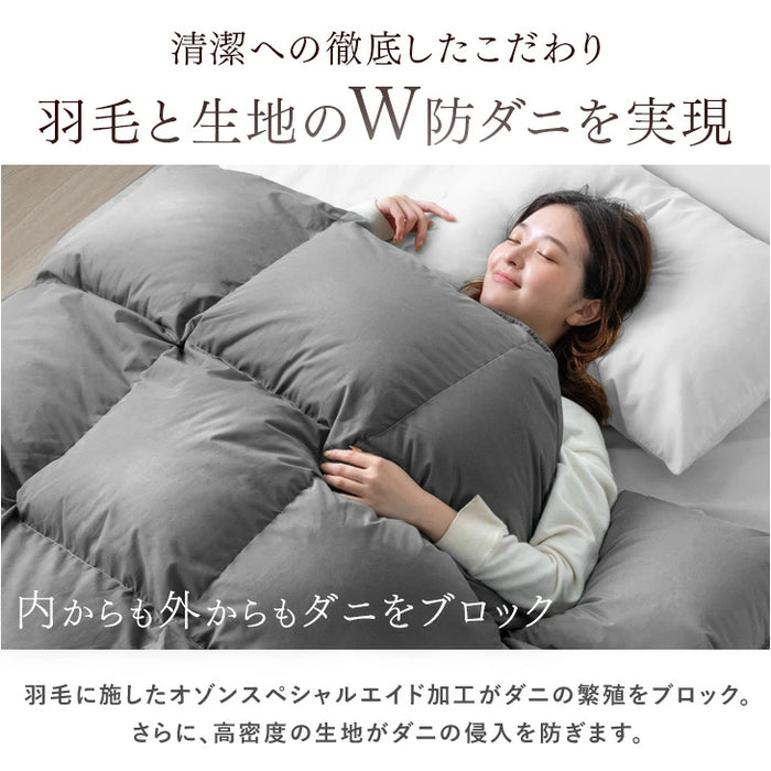 [シングル] 羽毛布団 ホワイトダックダウン93％ 日本製 CILゴールドラベル 30マス立体キルト 400dp以上 アレルGプラス＆洗浄度1200 冬用 ウォッシャブル〔10119003〕