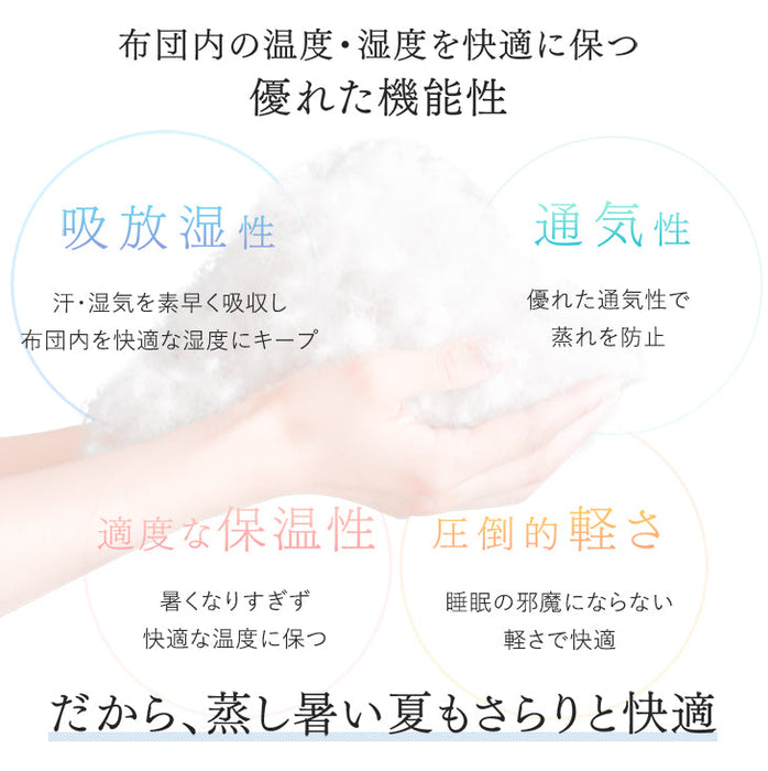 ［ダブルロング 2枚組］洗える 肌掛け布団 羽毛 日本製 ダックダウン85％ 30マス立体キルト ダウンケット 夏 夏用 布団〔10119468〕