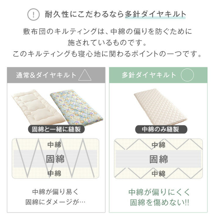 ［シングル］ 三層敷布団 日本製 固綿 防ダニ 抗菌 防臭吸汗 速乾 硬め〔10156720〕