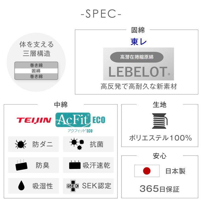 ［シングル］ 三層敷布団 日本製 固綿 防ダニ 抗菌 防臭吸汗 速乾 硬め〔10156720〕