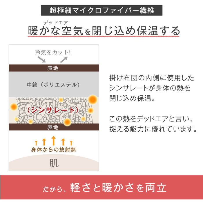 [シングルロング] 暖かさ＆ボリュームUP! シンサレート ウルトラ150 掛け布団 日本製 東レ ft綿 暖かい 軽い 掛布団〔10419121〕