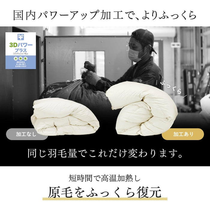 《2026スペシャル》 ［セミダブル］柄任せ 羽毛布団 グースダウン90％ ハンガリー産 30マス立体キルト コインランドリーで洗える 収納ケース付〔11100472〕