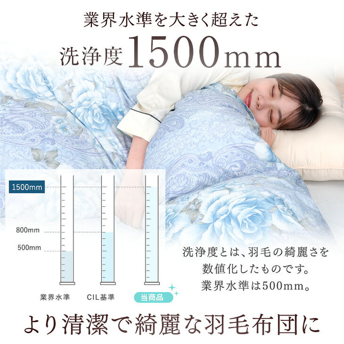 《2026スペシャル》［シングル］柄任せ 羽毛布団 洗える ゴールドラベル ダックダウン93％ 立体キルト 400dp以上 日本製 軽量 暖かい〔11100463〕