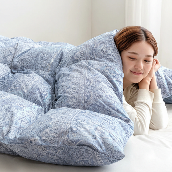 《お宝プライス》［シングル］羽毛布団 柄任せ コインランドリーで洗える グースダウン93％ 日本製 収納ケース付き〔11100468〕