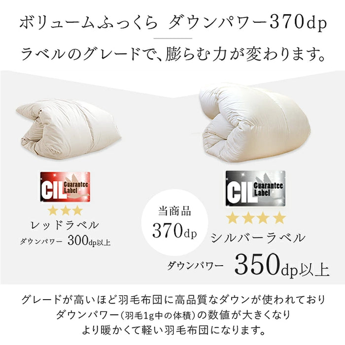 《2026スペシャル》 ［セミダブル］柄任せ 羽毛布団 グースダウン90％ ハンガリー産 30マス立体キルト コインランドリーで洗える 収納ケース付〔11100472〕