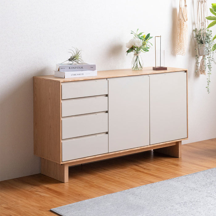 [幅140cm] 天然木 キャビネット 完成品 大容量 脚付き  サイドボード【超大型商品】〔07100006〕