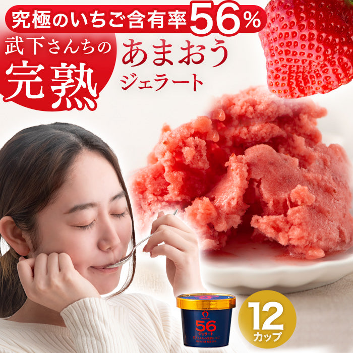 ［12個セット］武下さんちの“完熟” あまおうジェラート 究極いちご含有率56％  ギフト いちご 福岡県 大川 アイスクリーム シャーベット カップアイス 詰め合わせ 無着色〔89600017a〕