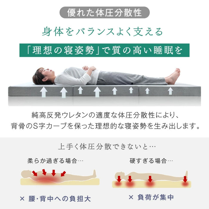 《シリーズ累計230万枚突破》［ダブル］ワンランク上の高密度30D 「純」高反発マットレス 安心のエコテックス 3つ折り 極厚10cm 210N 折りたたみ 三つ折り マットレス〔13810042〕