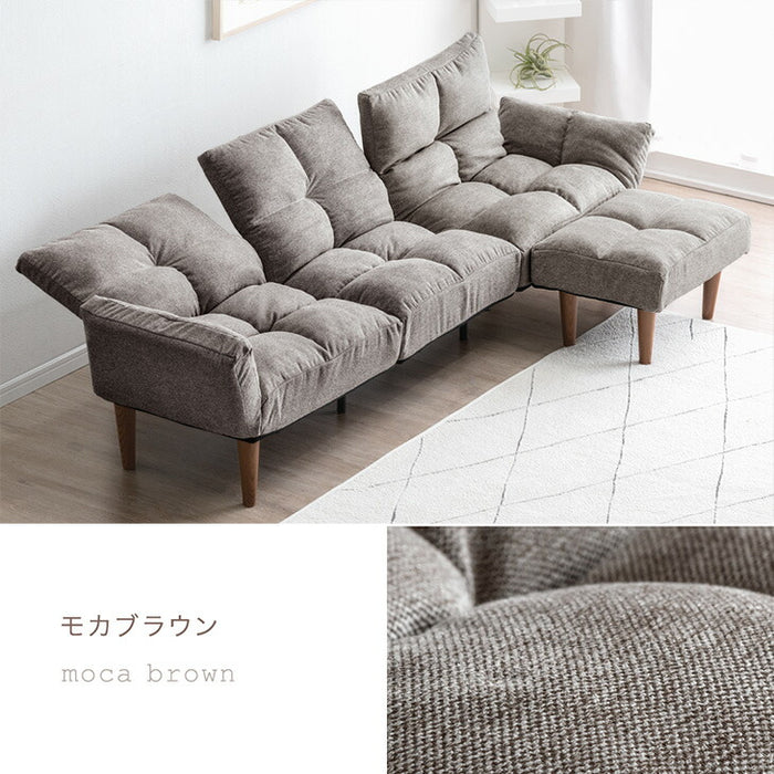左右独立リクライニング ソファ 三人掛け オットマン付 ポケットコイル 北欧 肘掛 ロースタイル可 ファブリック生地〔15210157〕