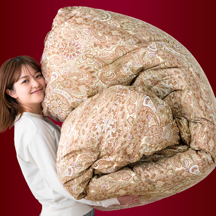 [ダブル] 羽毛布団 超増量2.0kg 日本製 マザーグースダウン95％ CILブラックラベル 二層キルト 440dp以上 かさ高180mm以上 超長綿 7年保証〔39100122〕