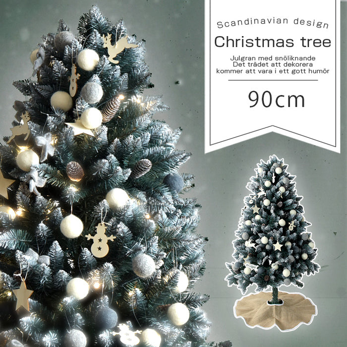 オーナメント&ライト付 クリスマスツリー 90cm LED 雪化粧 クリスマス ツリー ツリーセット おしゃれ 冬 プレゼント用〔16900018〕