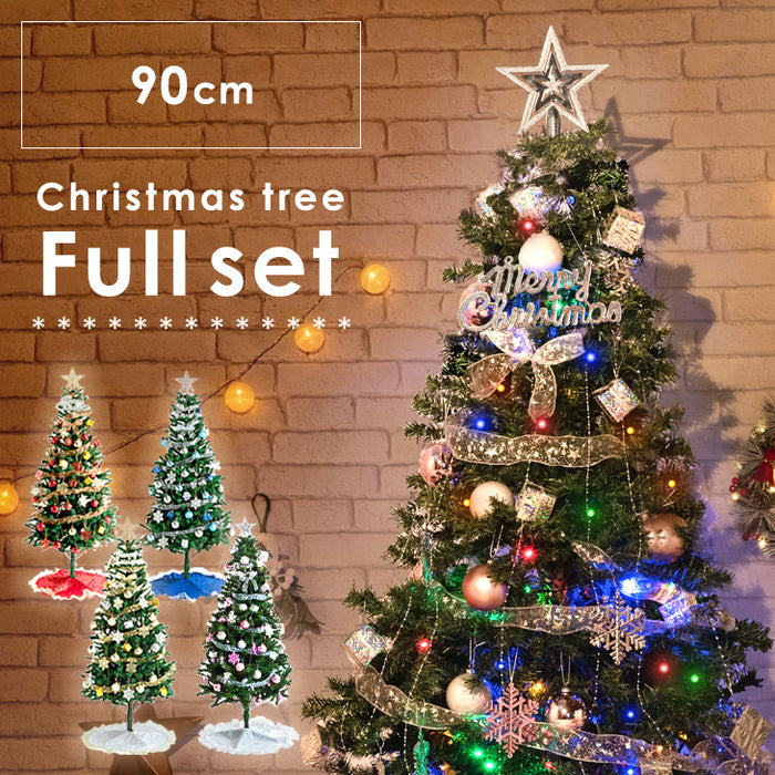 [90cm] クリスマスツリーセット オーナメントセット ライト付 LED イルミネーション クリスマスツリー おしゃれ 冬 プレゼント用〔16910001〕
