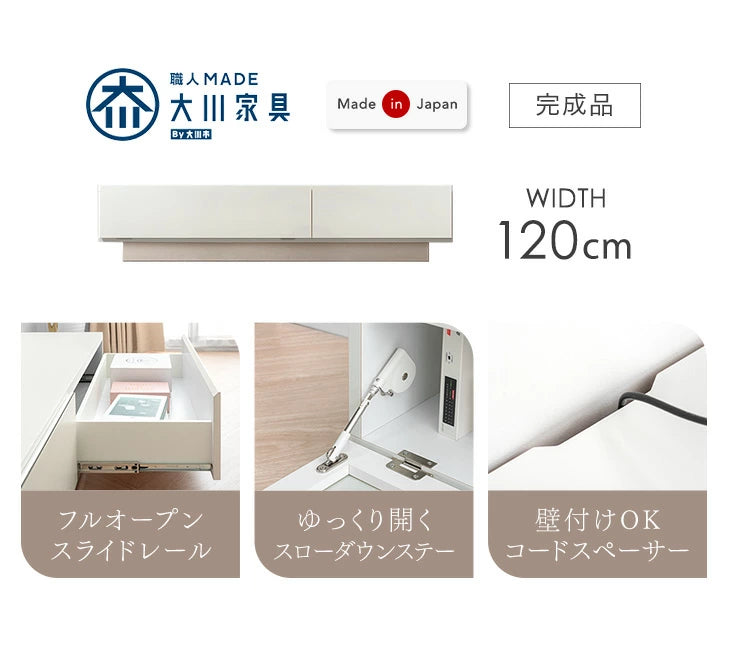 ［幅120］テレビ台 完成品 日本製 引き出し収納 スライドレール ローボード 北欧【超大型商品】〔17000001〕