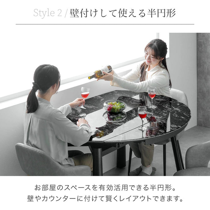 ［幅80/105/130］【玄関渡し】セラミック 3段階伸長式 ダイニングテーブル 単品 円形 伸長式ダイニングテーブル 折りたたみ【超大型商品】〔17000004〕