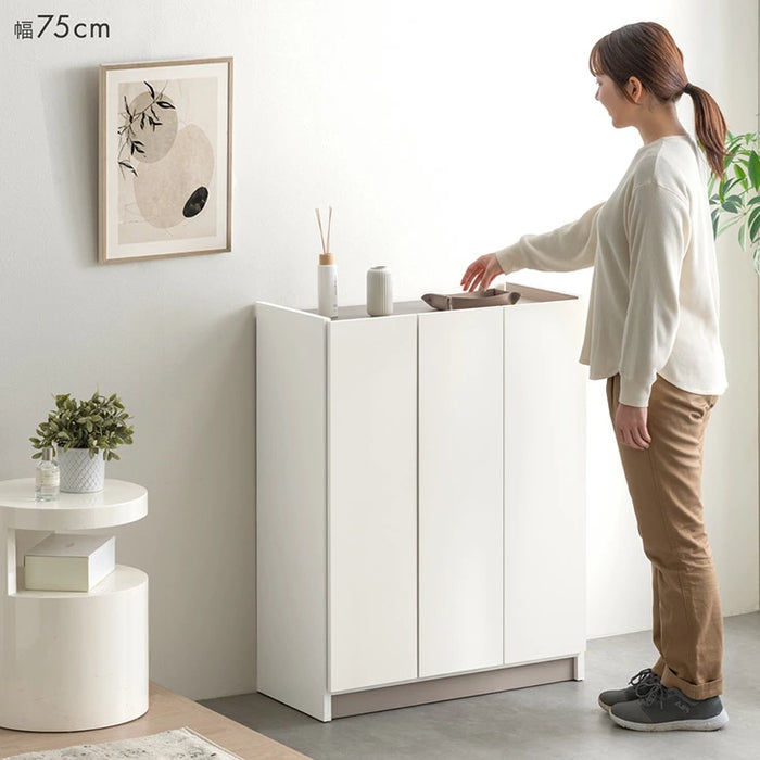 【新発売記念プライス】［幅75cm］シューズボックス 国産 完成品 ロータイプ 大容量 可動棚 扉 日本製 大川家具〔17000005〕