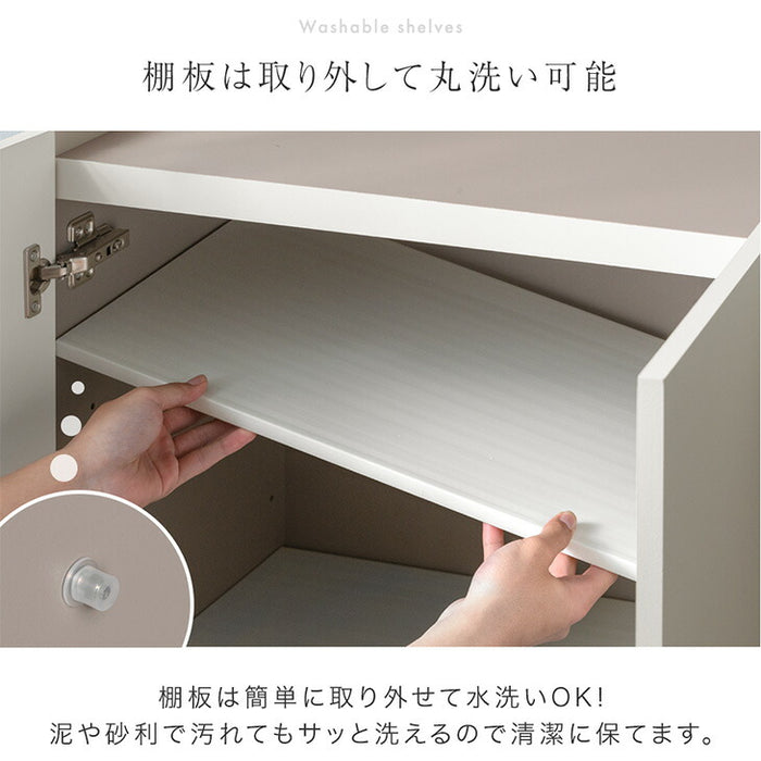 【新発売記念プライス】［幅90cm］シューズボックス ミラー付き 国産 完成品 ハイタイプ 大容量 可動棚 扉 日本製 大川家具〔17000008〕