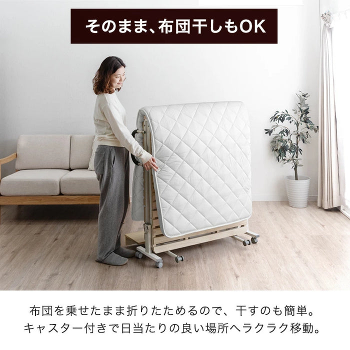 宮付き 折りたたみベッド 2口コンセント付 耐荷重300kg コンパクト 桐すのこ 折りたたみ〔17600152〕