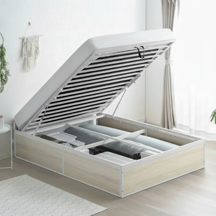 ［ダブル］跳ね上げ収納ベッド 大容量 ヘッドレス ガス圧 跳ね上げベッド 収納付き〔17600179〕