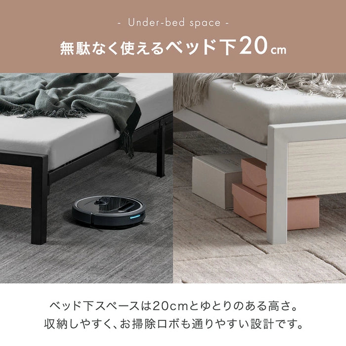 ［ダブル］ボンネルコイルマットレス付き 超スピード組立 ベッド 特許出願中 高耐荷重 2コンセント付 スチールベッド 宮棚付き 20cm厚 マットレス〔00100062〕
