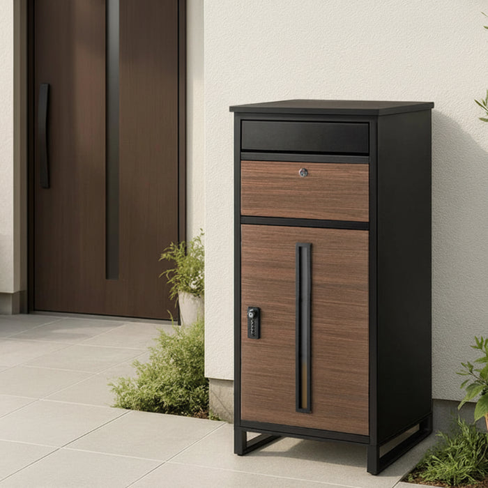 宅配ボックス 押し込み式 ポスト一体型 大容量 135L ゼロリターン 脚付き LIVBOX ーリブボックスー 〔17600226〕