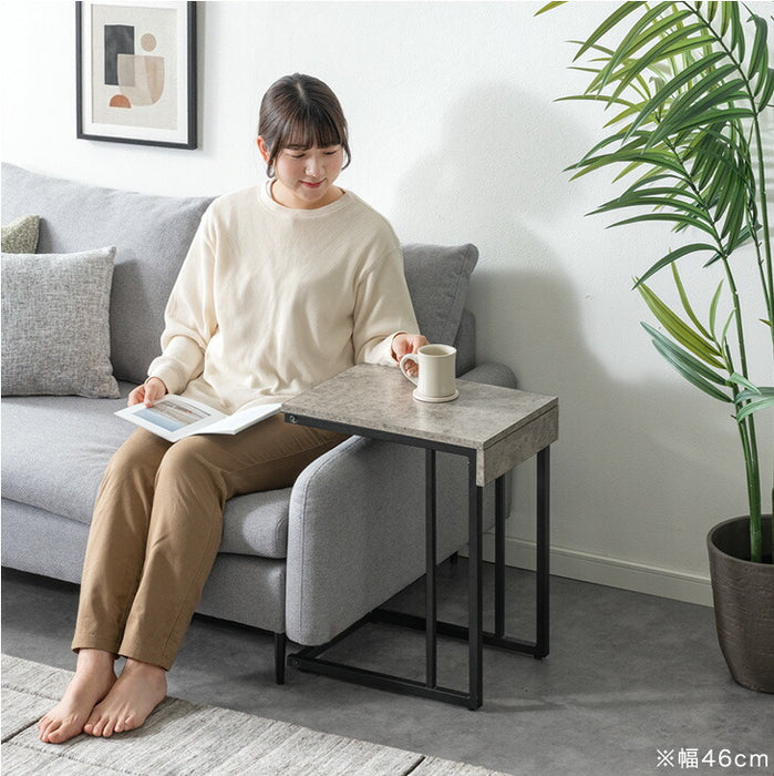 ［奥行30］2way サイドテーブル ナイトテーブル ソファテーブル スリム コンパクト 寝室 リビング スチール 木目調 石目調 〔17700048〕