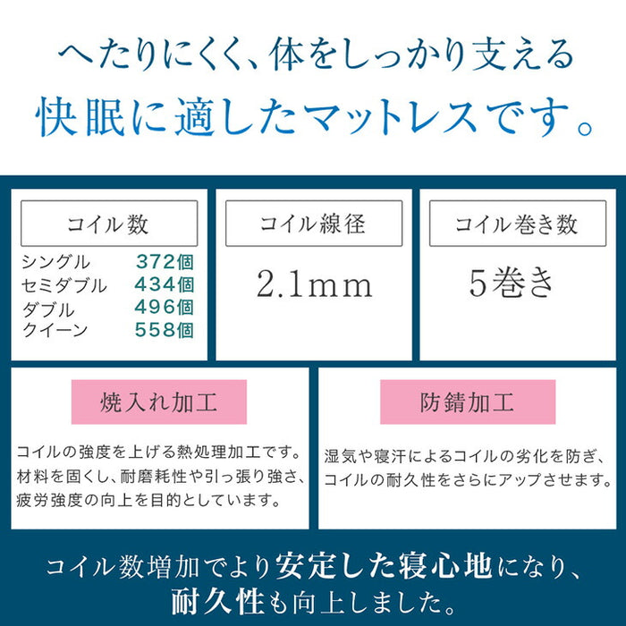 ［シングル］耐荷重300kg パイプベッド マットレス付き ボンネルコイルマットレス 頑丈 宮付き 2口コンセント付 高さ調整 2段階 スチール〔17620010〕
