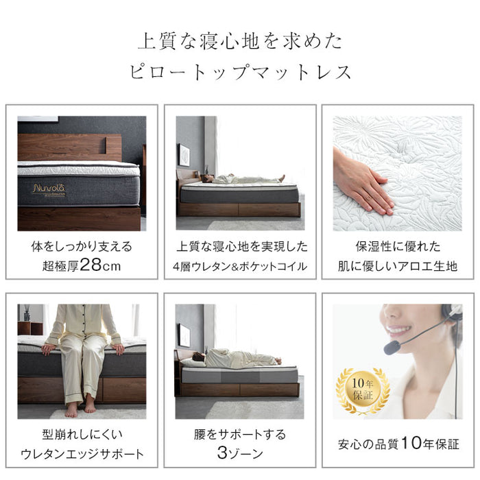 ［クイーン］極厚28cm ポケットコイルマットレス ピロートップ アロエ加工生地 3ゾーン構造 10年保証 圧縮 梱包〔17800174〕