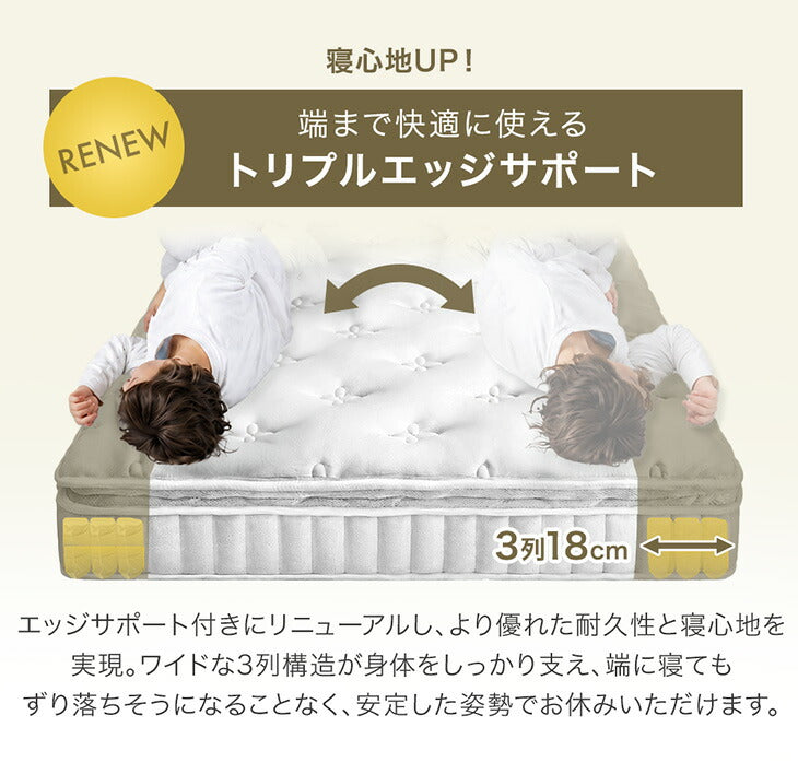 ［シングル］RENEW 寝心地UP 贅沢2層 ポケットコイルマットレス 極厚22cm 高反発ウレタン 抗菌 防臭〔17810160〕