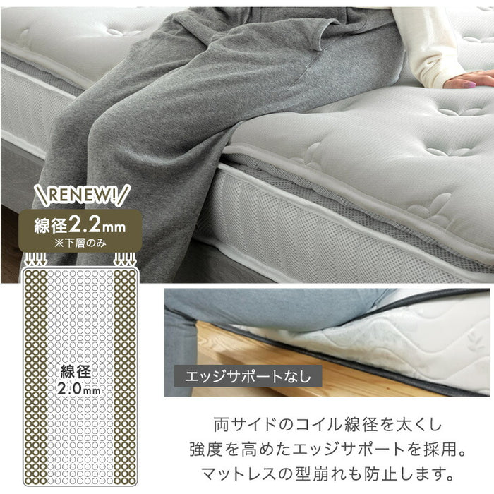 ［シングル］RENEW 寝心地UP 贅沢2層 ポケットコイルマットレス 極厚22cm 高反発ウレタン 抗菌 防臭〔17810160〕