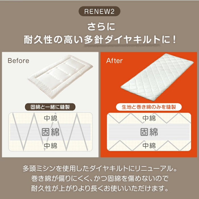 ［1枚］RENEW 二段ベッド用3層敷布団 国産 羊毛混 綿100％ コンパクト 抗菌 防臭 小さめサイズ ウール 軽量 子供〔18510010〕