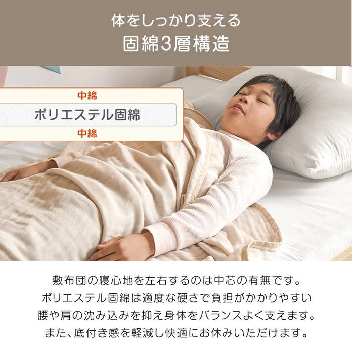 ［1枚］RENEW 二段ベッド用3層敷布団 国産 羊毛混 綿100％ コンパクト 抗菌 防臭 小さめサイズ ウール 軽量 子供〔18510010〕
