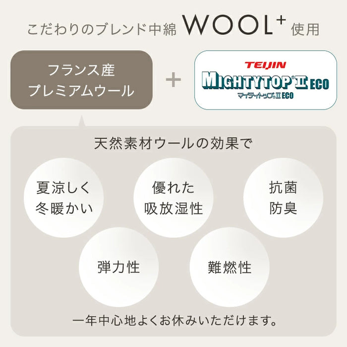 [クイーン] 国産 洗える ベッドパッド ウール 防ダニ 抗菌 防臭  超ボリューム 中綿 厚手 速乾 調湿 調温 日本製 敷パッド〔18510031〕
