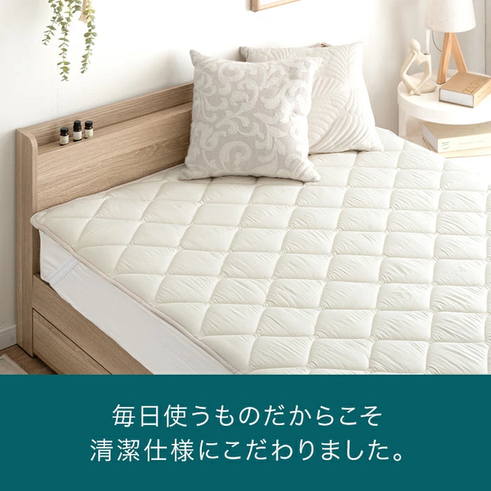 [クイーン] 国産 洗える ベッドパッド ウール 防ダニ 抗菌 防臭  超ボリューム 中綿 厚手 速乾 調湿 調温 日本製 敷パッド〔18510031〕