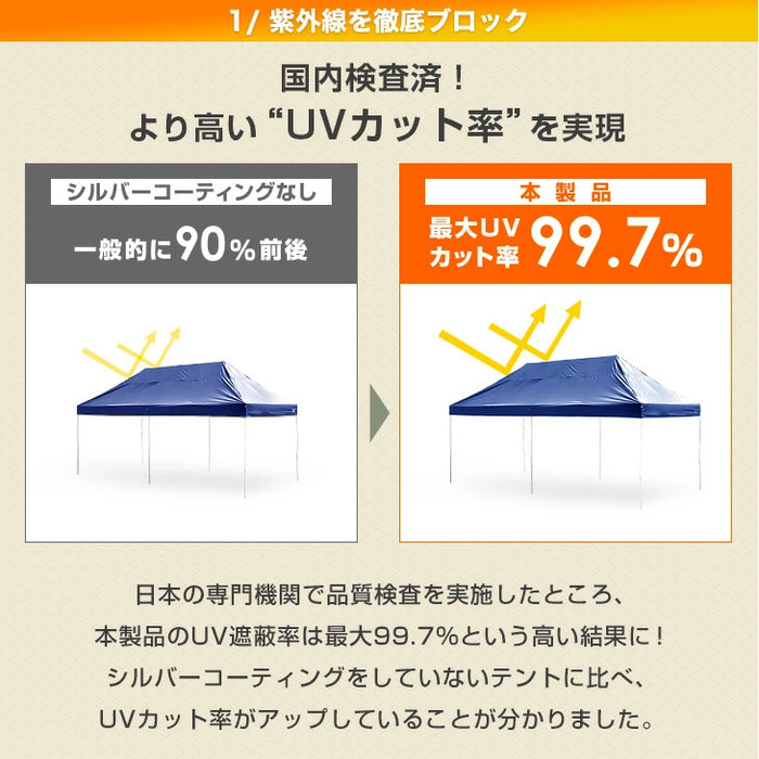 ［3×6m］ワンタッチ タープテント 大型 2段階調節 収納ケース UVカット 日よけ 耐水〔19000020〕