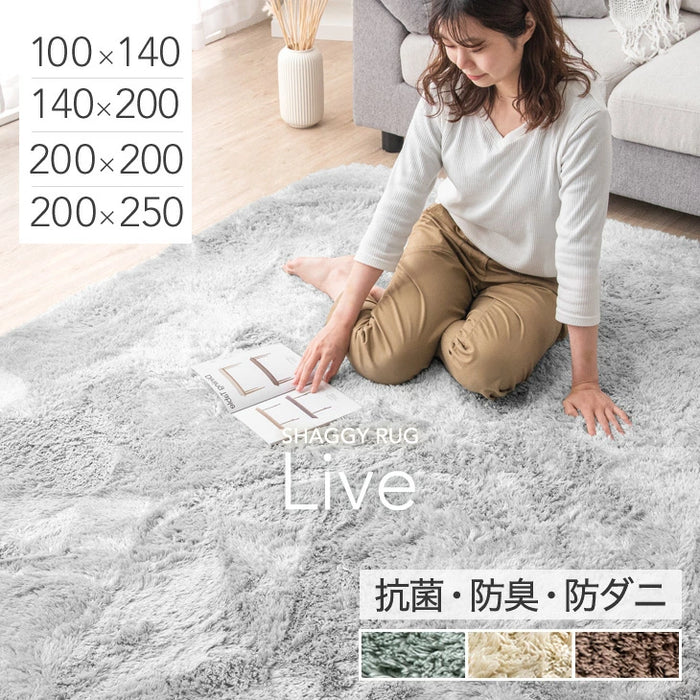 [100×140] 丸洗いできる シャギーラグ 抗菌 防臭 滑り止め付 ホットカーペット対応 ウレタンクッション 〔19510001〕