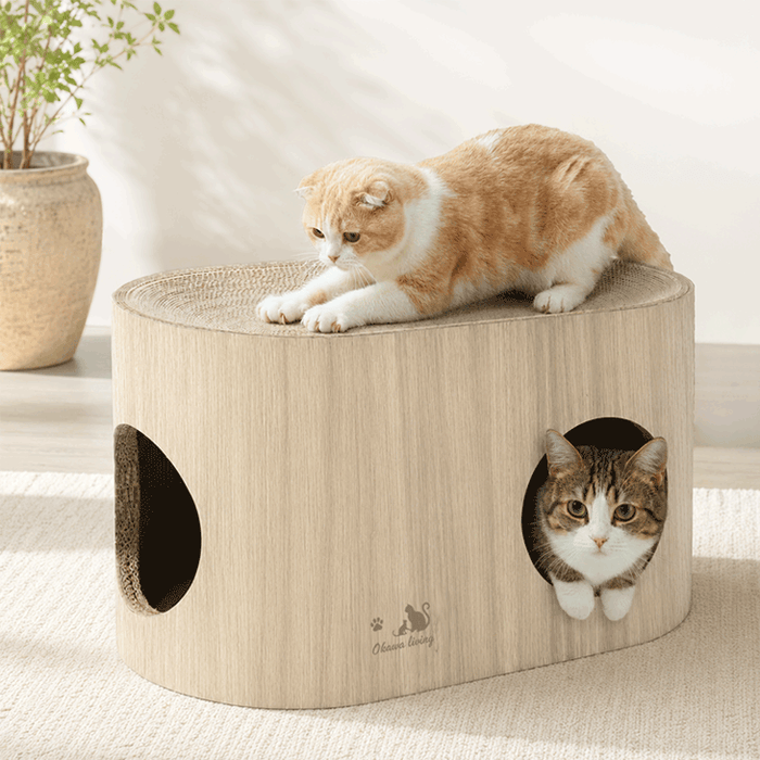 木目調 キャットハウス 爪とぎ付 2WAY設計 省スペース おしゃれ 猫用品 〔23500017〕