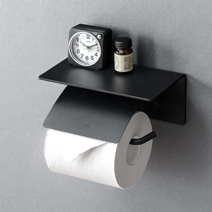 片手で切れる トイレットペーパーホルダー 1連 鉄製 おしゃれ 静音 トイレ用品 棚付き〔72600048〕