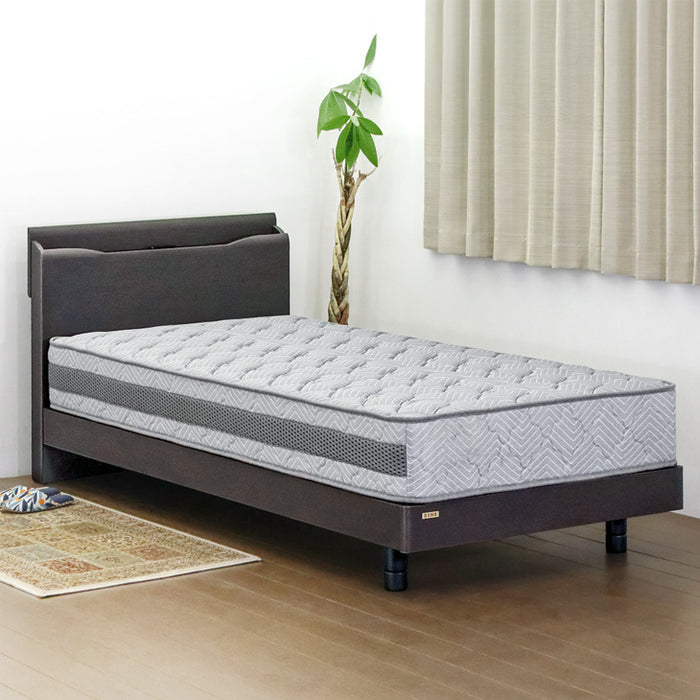 ［シングル］宮付き ベッド 天然木 オーク 2口コンセント付 高さ3段階 北欧 すのこ〔23570244〕