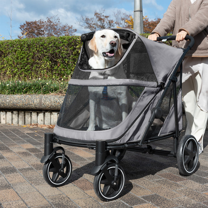 ペットカート 大型犬対応 耐荷重60kg 座面洗える 折り畳み 4輪〔84100001〕