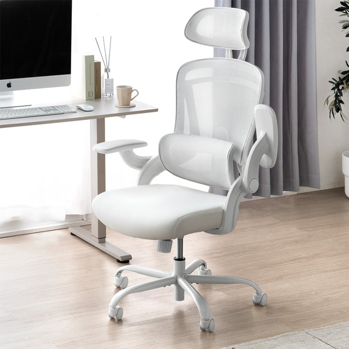 オフィスチェア ランバーサポート付 ロッキング ヘッドレスト ハイバック 肘付き 高さ調節 メッシュ チェア 椅子〔31500046〕