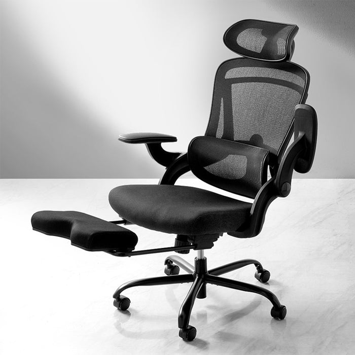 オフィスチェア フットレスト付 ランバーサポート付 ロッキング機能 ハイバック 肘付き 高さ調節 メッシュ チェア 椅子〔31500047〕