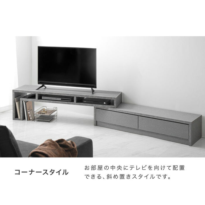 ［幅155-260］伸縮式 テレビ台 セラミック調 完成品 ローボード おしゃれ 日本製〔20010005〕