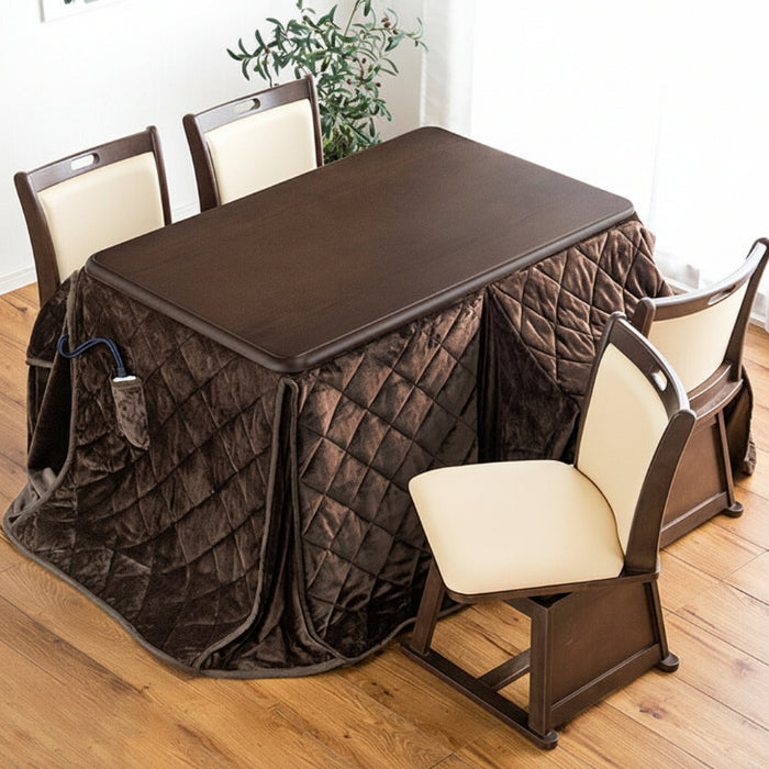 ［テーブル+掛布団+チェア4脚］ダイニングこたつ 6点セット 長方形 120×75cm 600W ハロゲンヒーター 手元コントローラー 高脚 4人掛け 回転椅子〔21300052〕