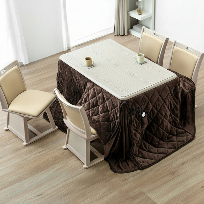 ［テーブル+掛布団+チェア4脚］ダイニングこたつ 6点セット 長方形 120×75cm 600W ハロゲンヒーター 手元コントローラー 高脚 4人掛け 回転椅子〔21300052〕