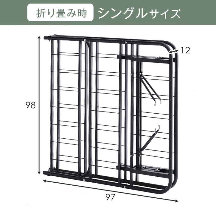 ［シングル］パイプベッド フレーム単品 頑丈設計 耐荷重200kg 折りたたみ メッシュ構造 スチール コンパクト収納 〔21300131〕
